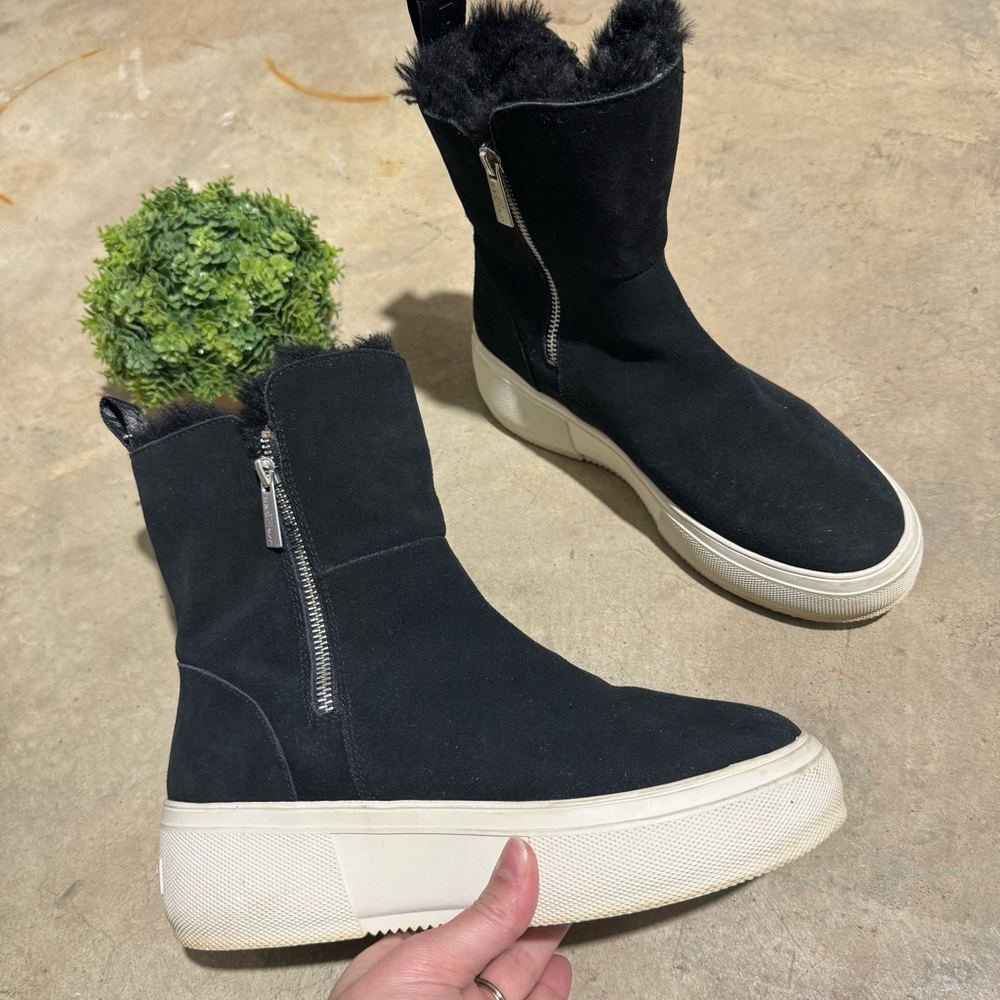 J Slides Tristan Boots Black Women Size 8 Faux Fur Leather Suede Platform Chunky